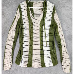 Est. 1946 Sweater Womens XL Green Cream Knit Mesh Casual Long Sleeve Hoodie